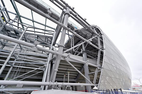 Barrel Roof Envelope Cladding Being Installed on Everton Stadium
